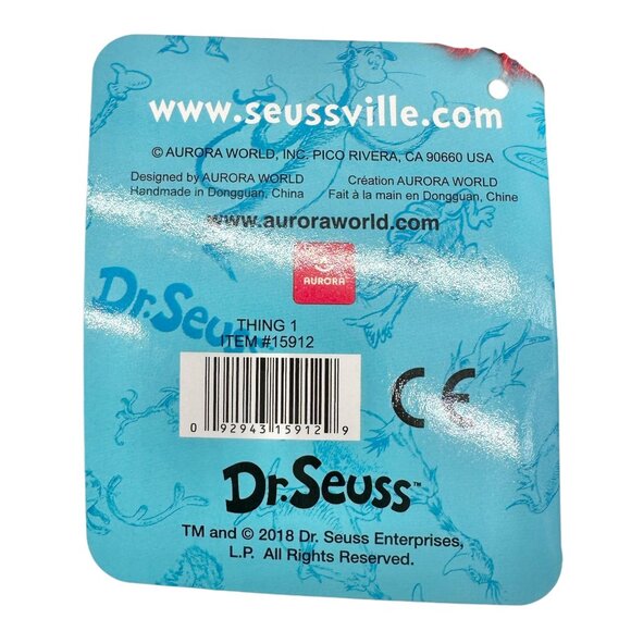 Dr. Seuss Thing 1 Plush Doll By Aurora 13" Washable Surface NWT - Picture 3 of 8